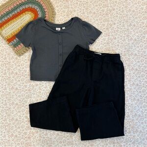 Gap & Old Navy Kids Linen Blend Pants Ribbed Top Outfit Size Small 6/7